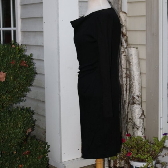 Banana Republic Black Wool Blend Knit Drape Neck Side Ruched Fitted Dress Sz MED - Picture 3 of 6